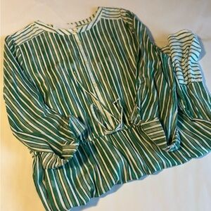 LOFT Green and White Striped Blouse Dress